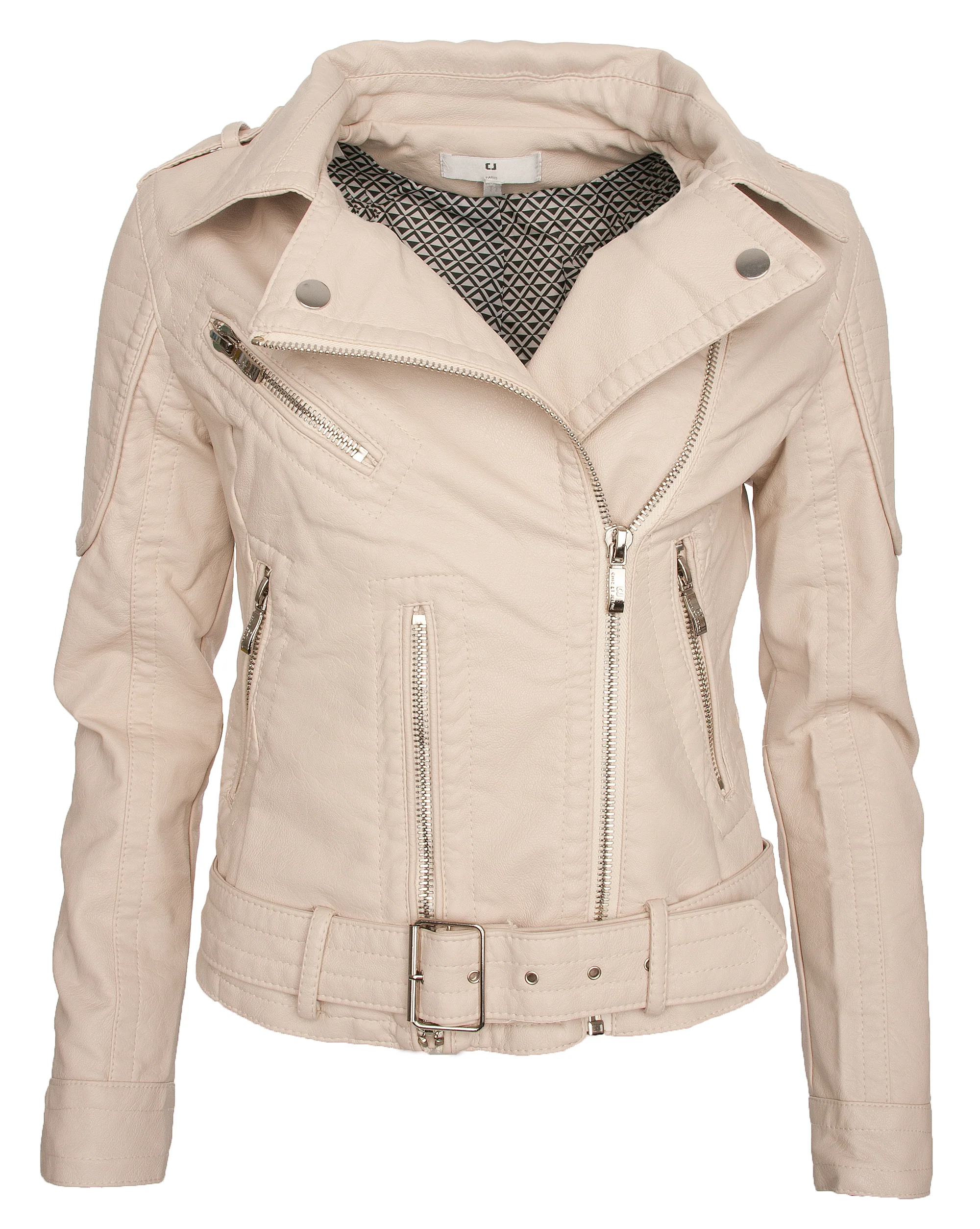 Damen Bikerjacke aus Kunstleder mit Gürtel D-21