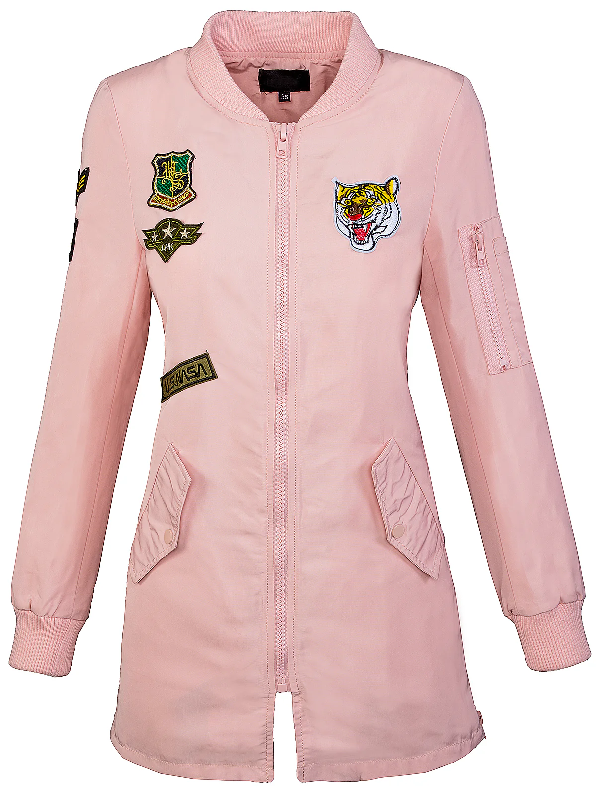Damen Bomberjacke Army Patches Mantel D-184 - Image 3