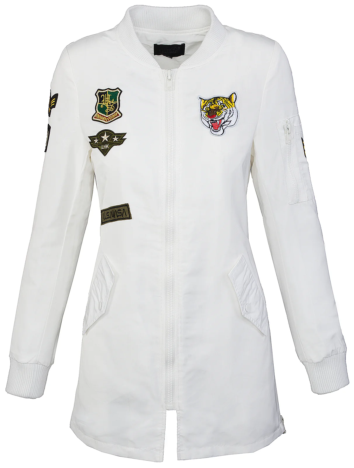Damen Bomberjacke Army Patches Mantel D-184 - Image 4