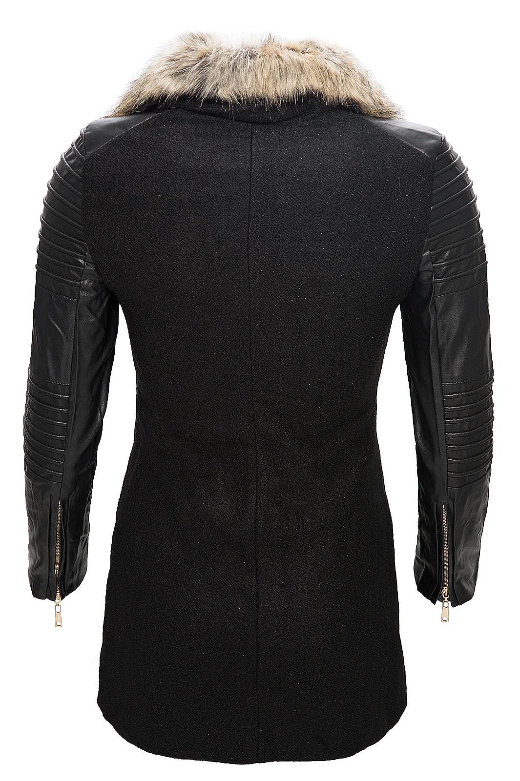Damen Jacke mit Kunstlederärmeln Schwarz D-86 - Image 3