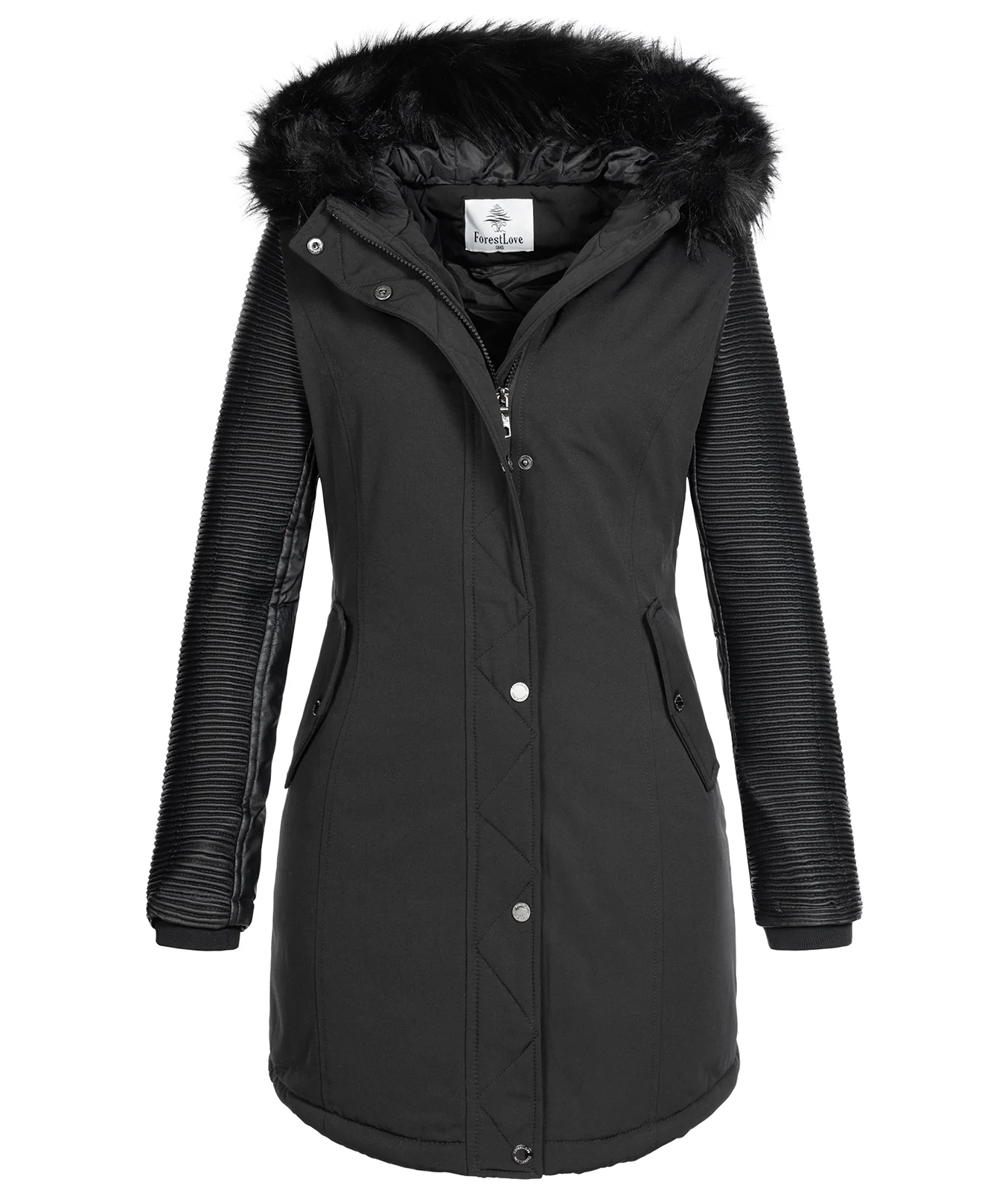 Damen Jacke Winterjacke Parka mit Kunstlederärmel D-347