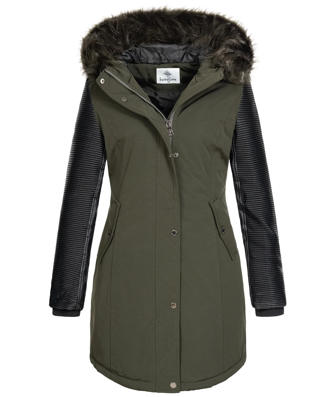 Damen Jacke Winterjacke Parka mit Kunstlederärmel D-347 - Image 10