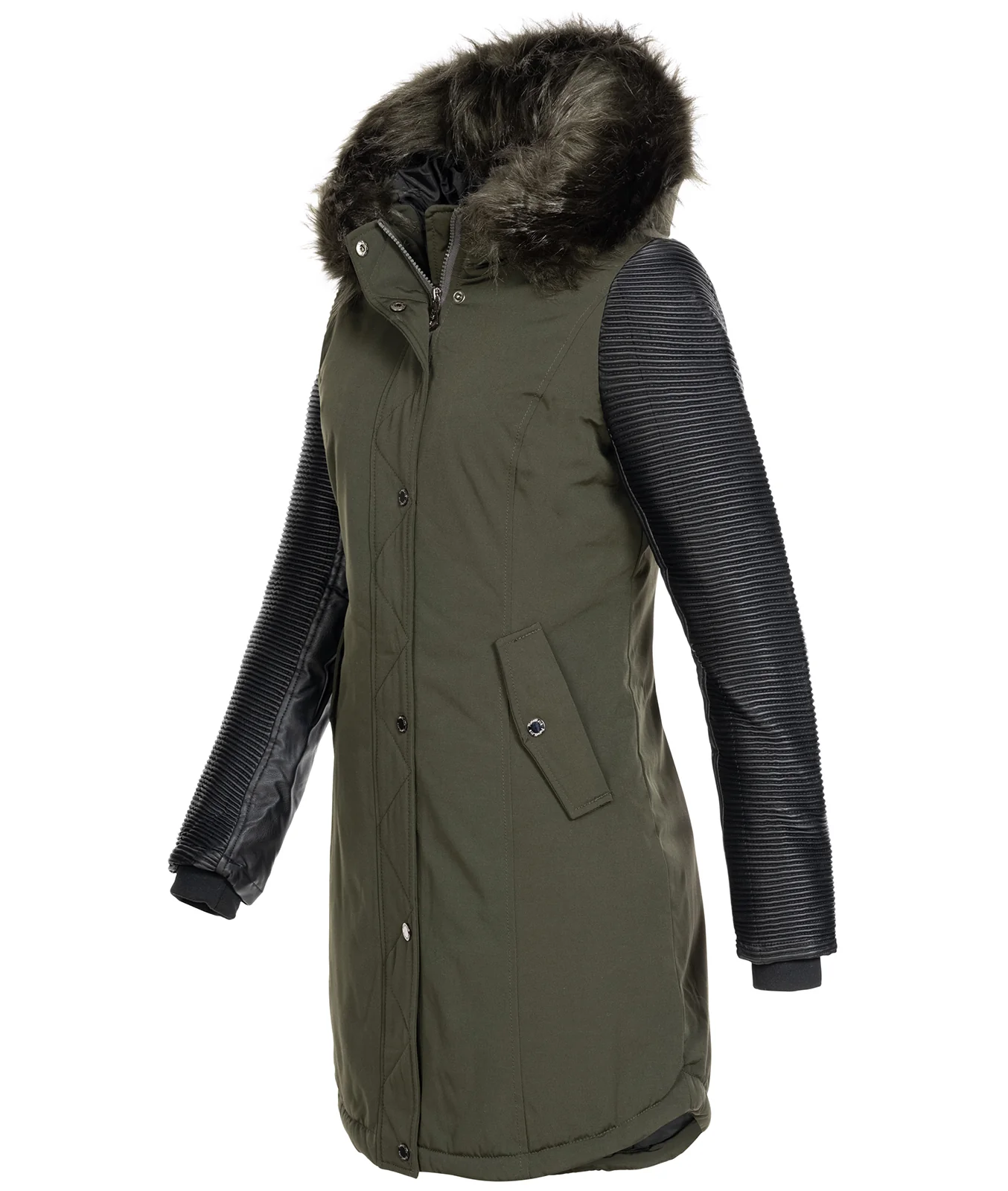 Damen Jacke Winterjacke Parka mit Kunstlederärmel D-347 - Image 11
