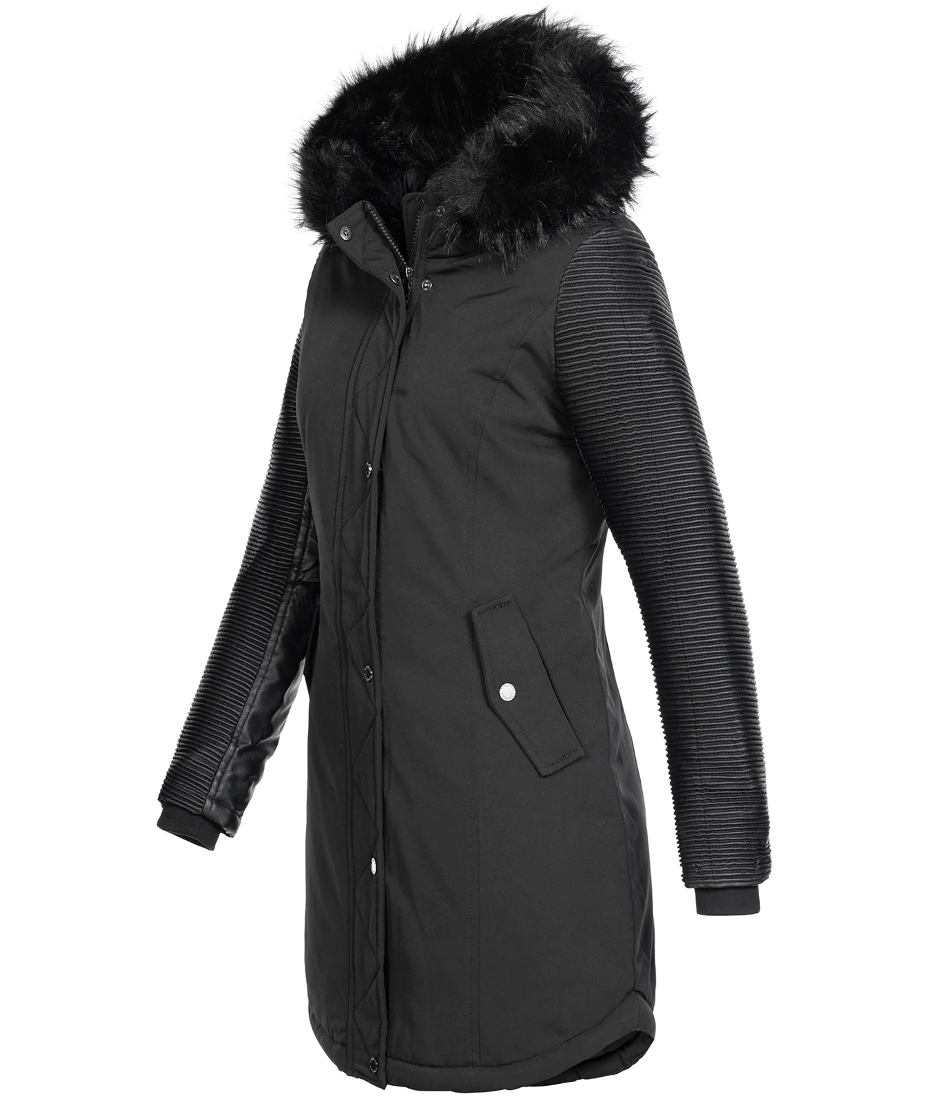 Damen Jacke Winterjacke Parka mit Kunstlederärmel D-347 - Image 2