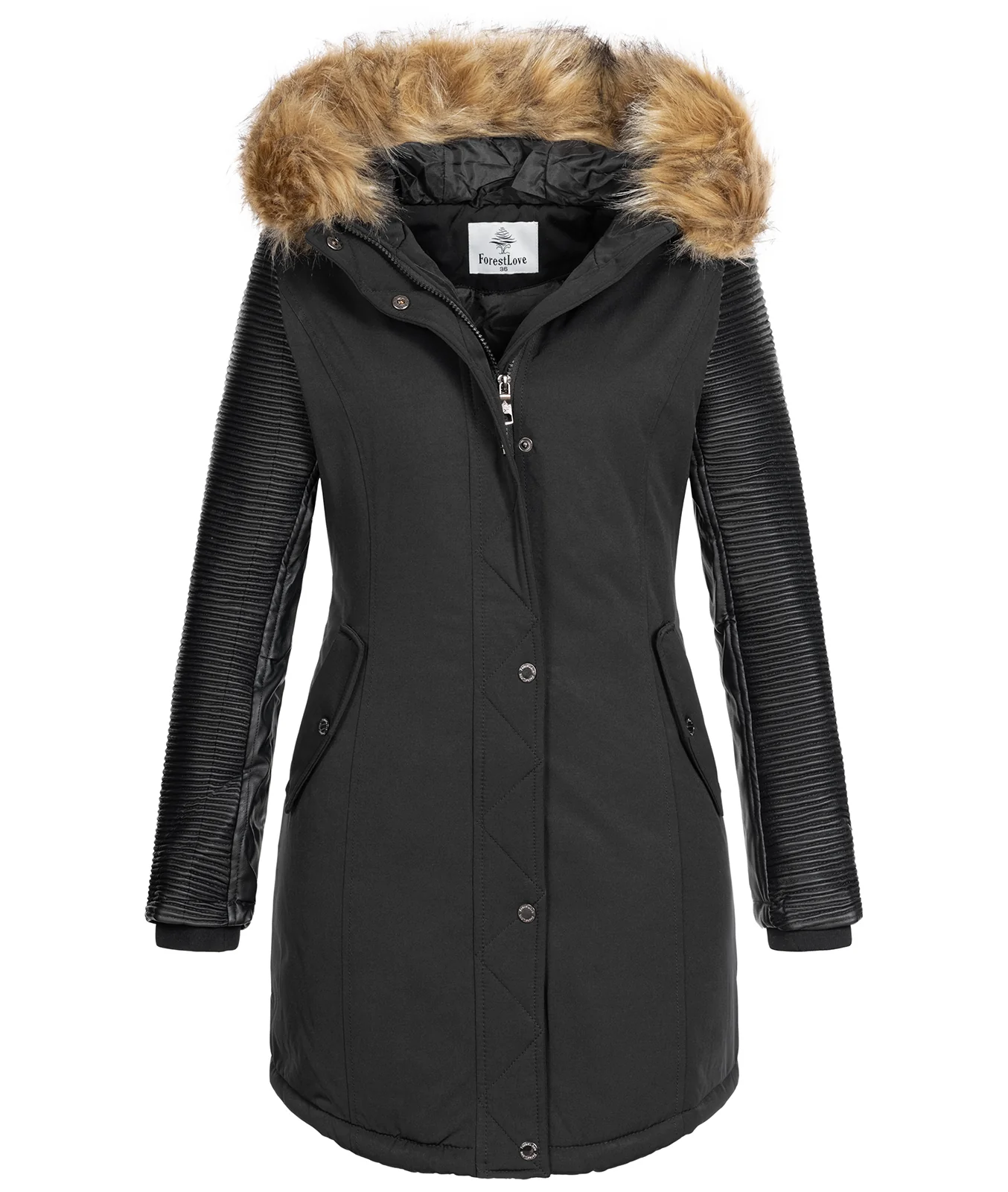 Damen Jacke Winterjacke Parka mit Kunstlederärmel D-347 - Image 4