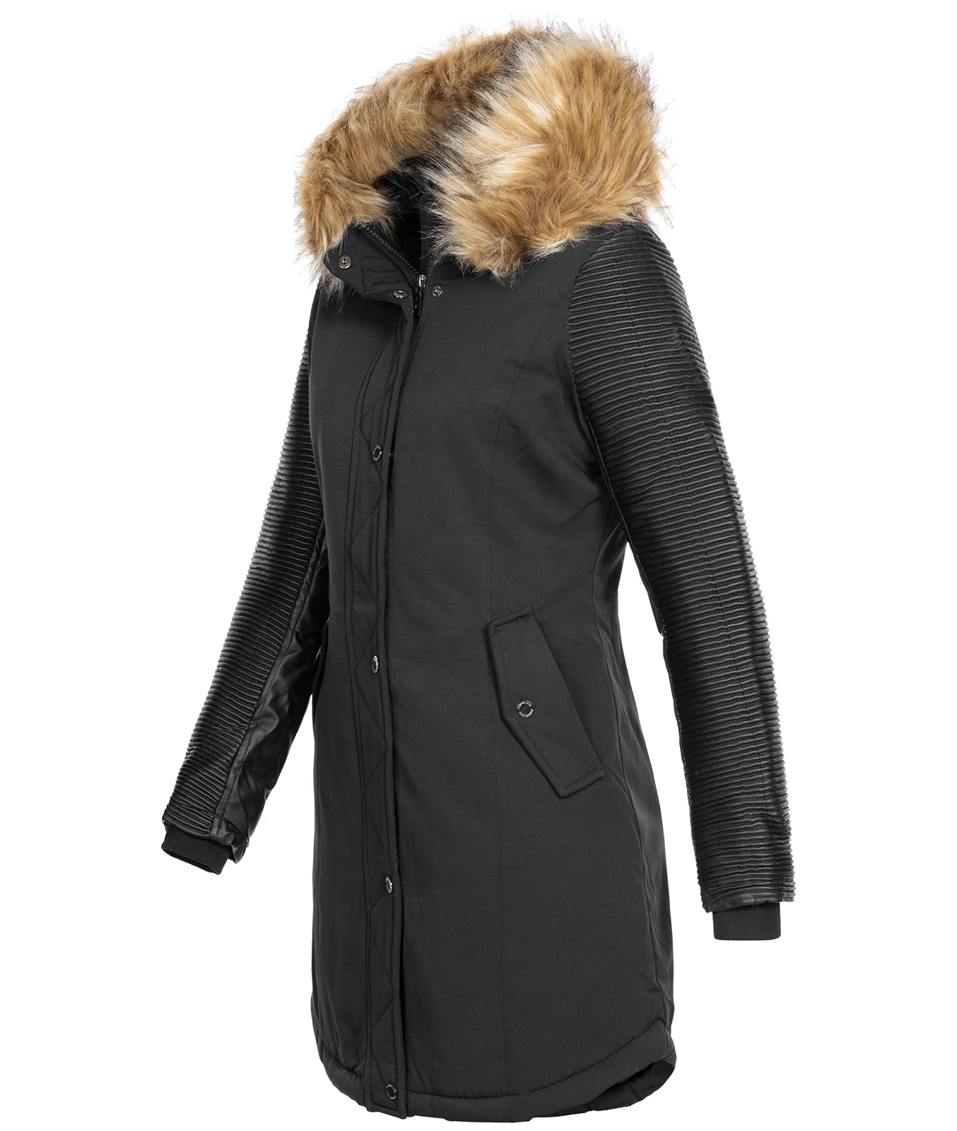 Damen Jacke Winterjacke Parka mit Kunstlederärmel D-347 - Image 5