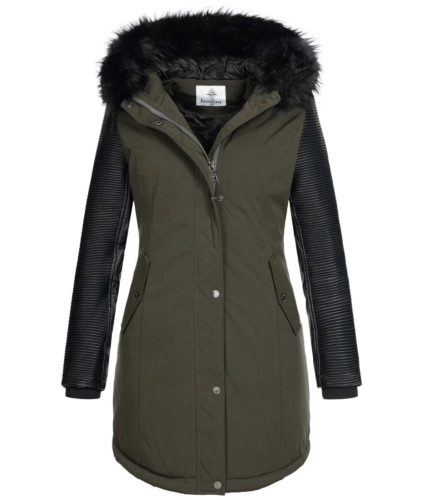 Damen Jacke Winterjacke Parka mit Kunstlederärmel D-347 - Image 7