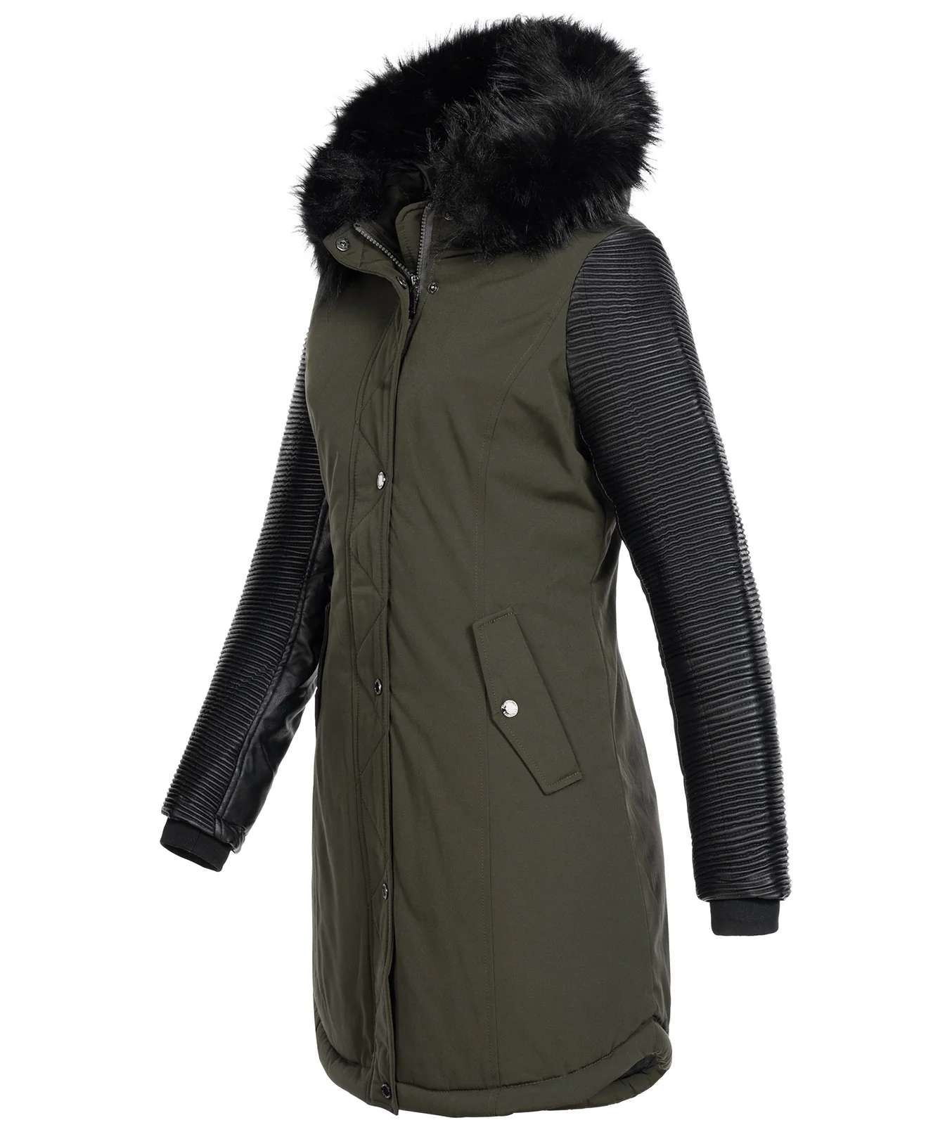 Damen Jacke Winterjacke Parka mit Kunstlederärmel D-347 - Image 8
