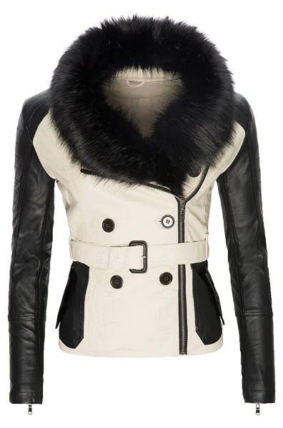 Damen Kunstleder Jacke mit Kunstfellkragen D-129 - Image 2