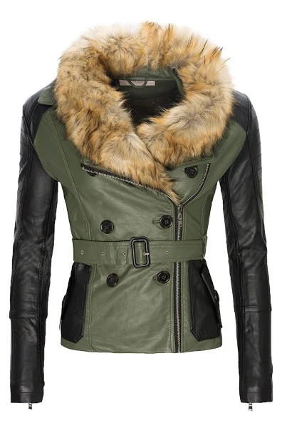 Damen Kunstleder Jacke mit Kunstfellkragen D-129 - Image 3