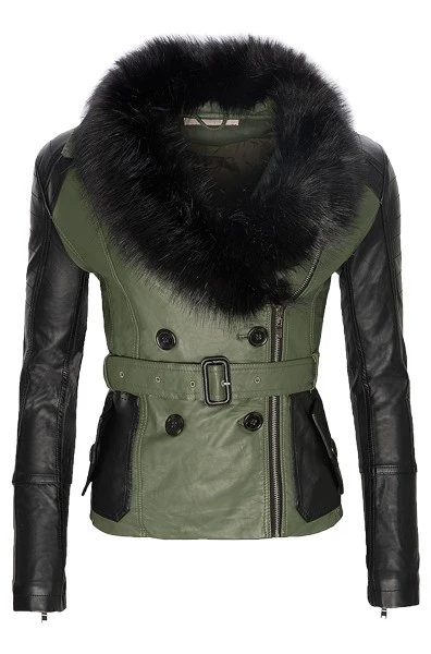Damen Kunstleder Jacke mit Kunstfellkragen D-129 - Image 4