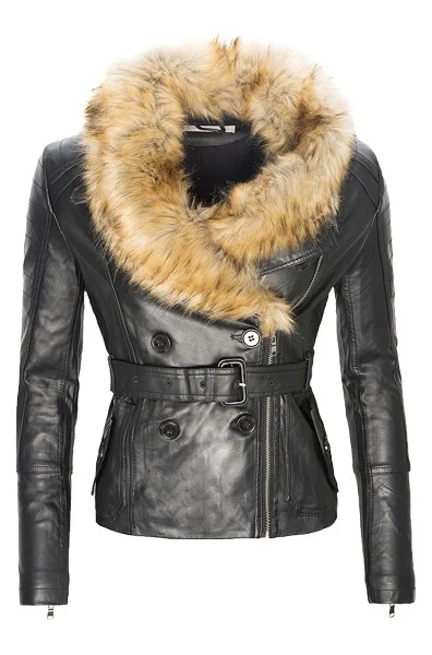 Damen Kunstleder Jacke mit Kunstfellkragen D-129 - Image 5