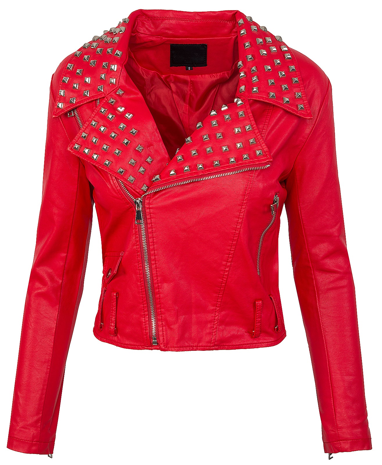 Damen Kunstleder Jacke Nieten-Look Bikerjacke D-190 - Image 3