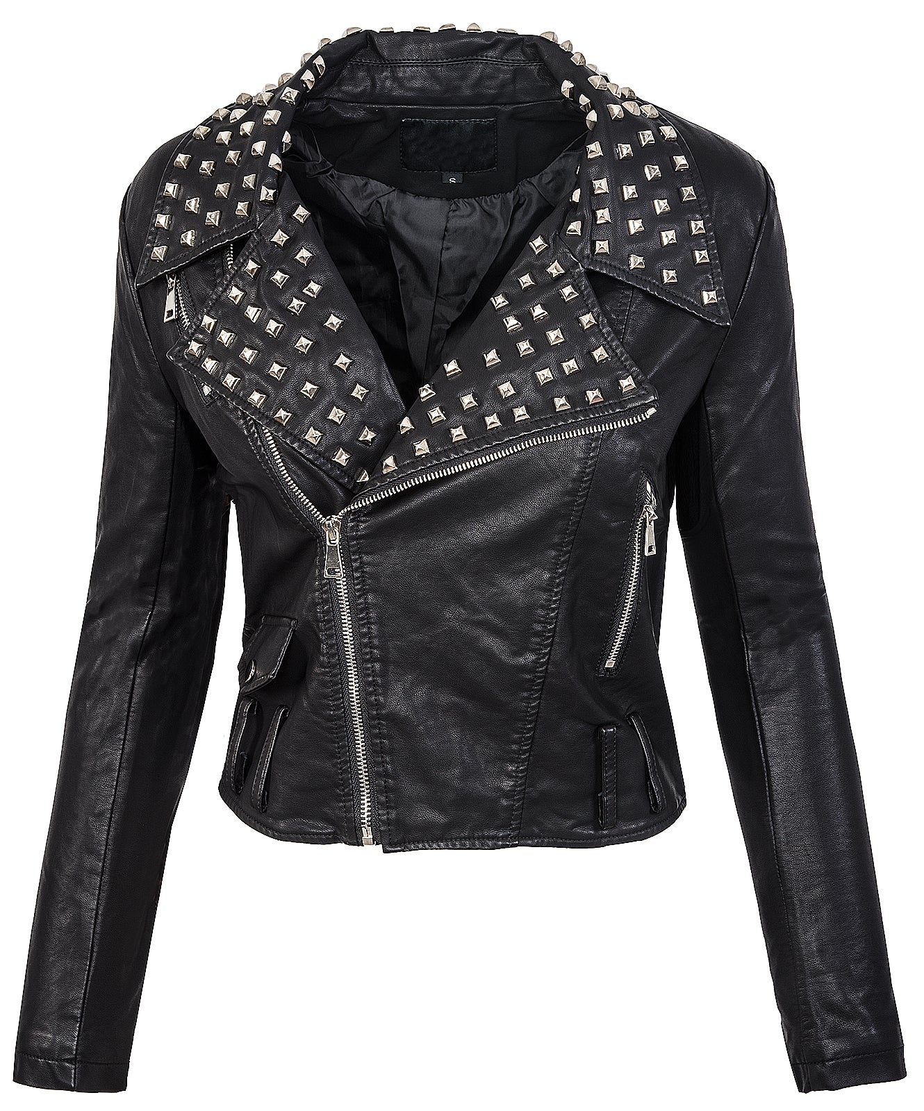 Damen Kunstleder Jacke Nieten-Look Bikerjacke D-190 - Image 4