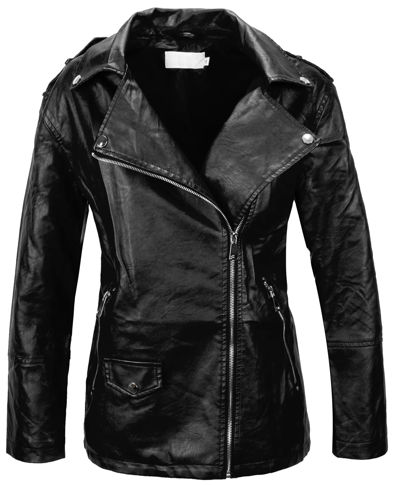 Damen Kunstlederjacke Kurzmantel Reverskragen D-416 - Image 4