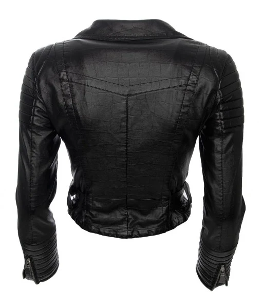 Damen Kunstlederjacke mit Gürtel Schwarz D-37 - Image 3