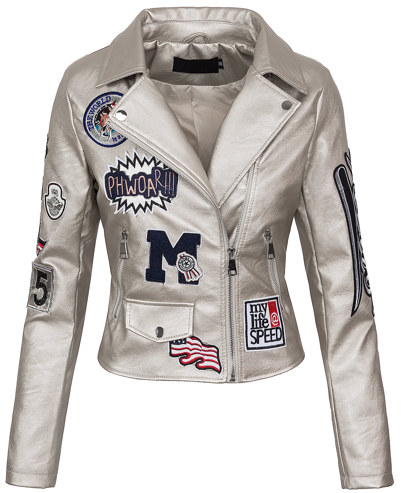Damen Kunstlederjacke mit Patches D-211 - Image 4
