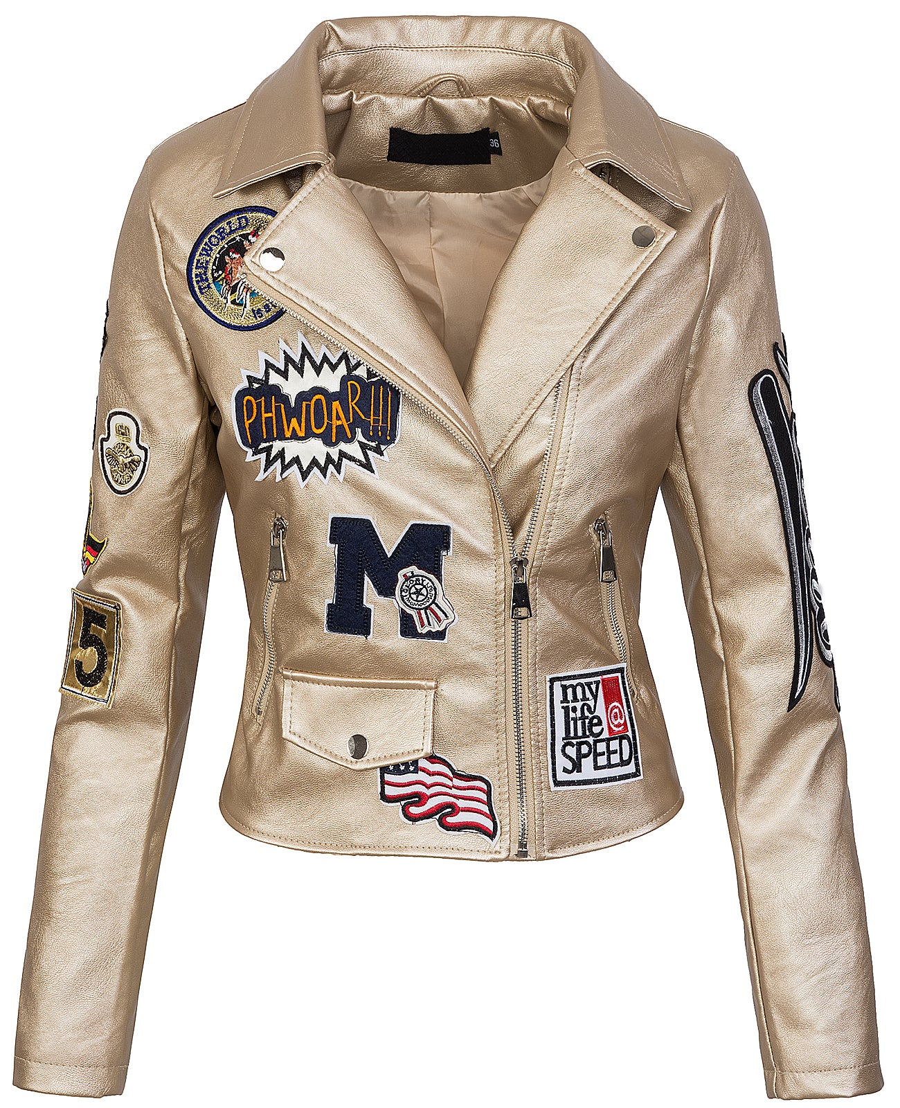 Damen Kunstlederjacke mit Patches D-211 - Image 5