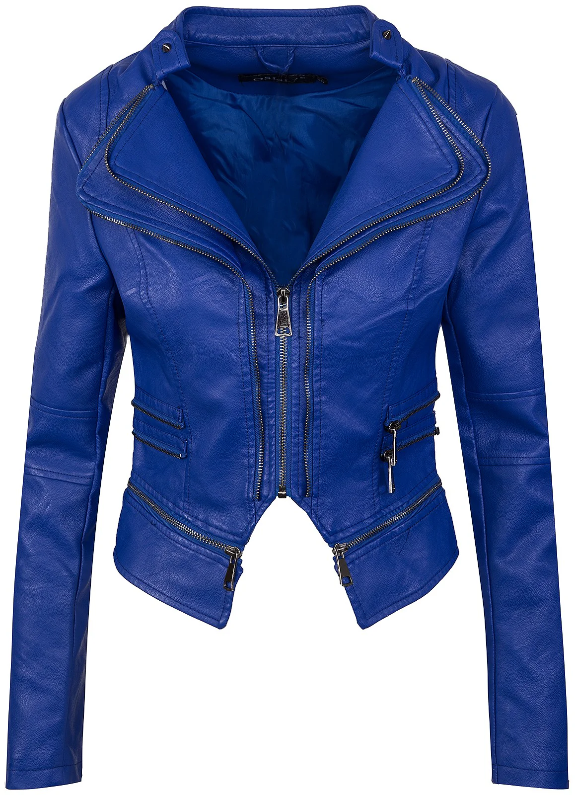 Damen Kunstlederjacke mit Wasserfallkragen D-212