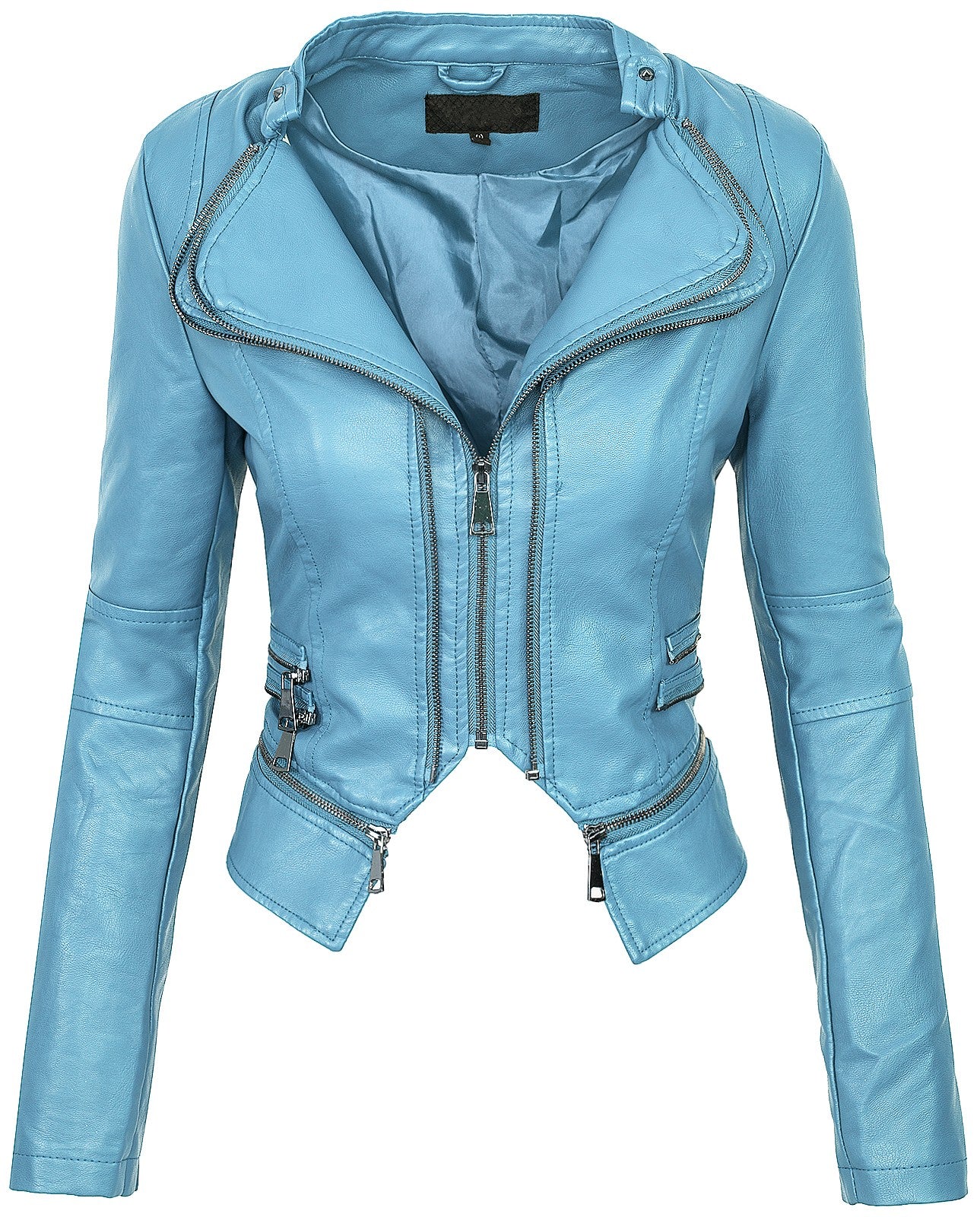 Damen Kunstlederjacke mit Wasserfallkragen D-212 - Image 6