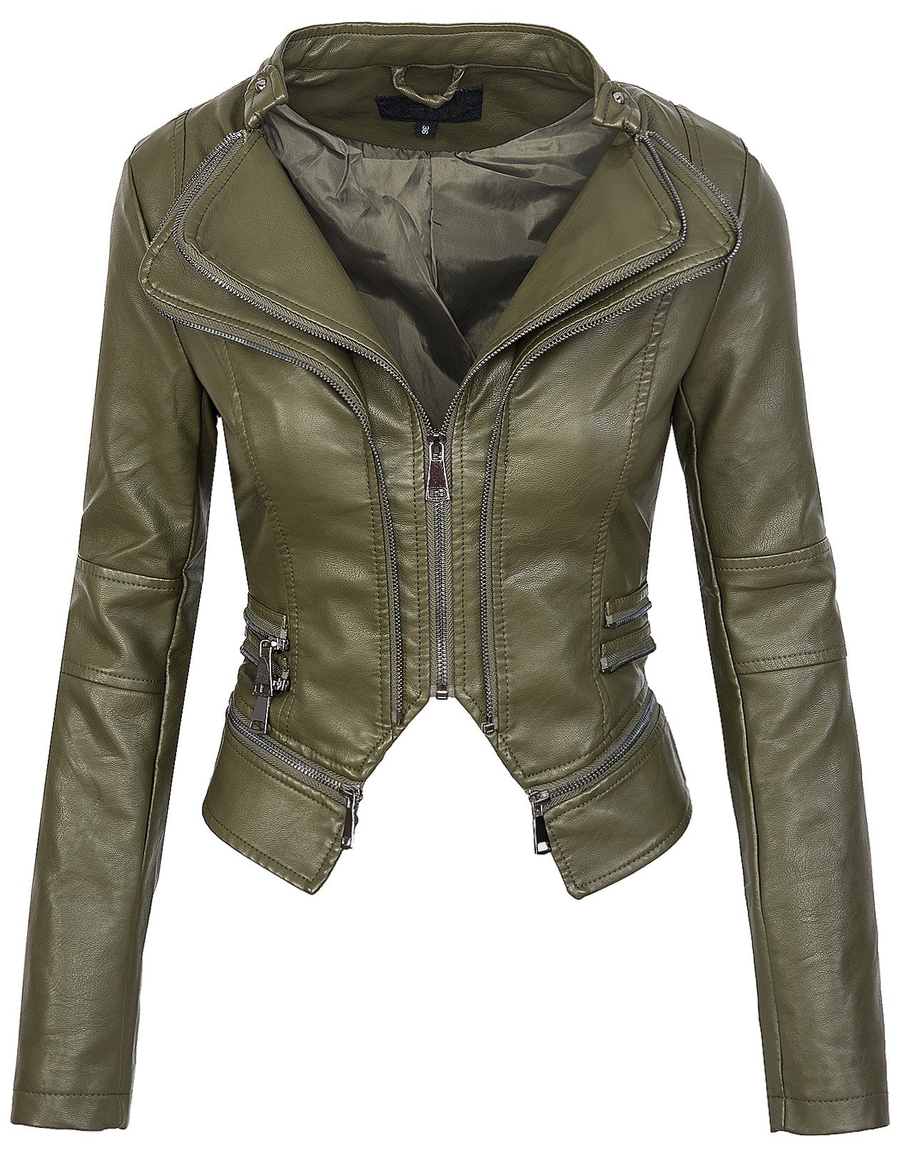 Damen Kunstlederjacke mit Wasserfallkragen D-212 - Image 7