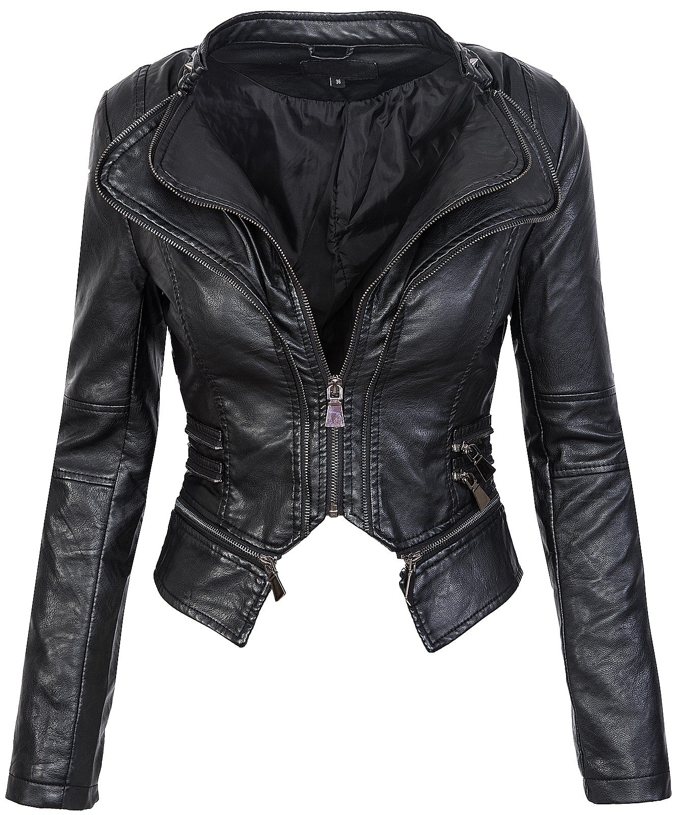 Damen Kunstlederjacke mit Wasserfallkragen D-212 - Image 9