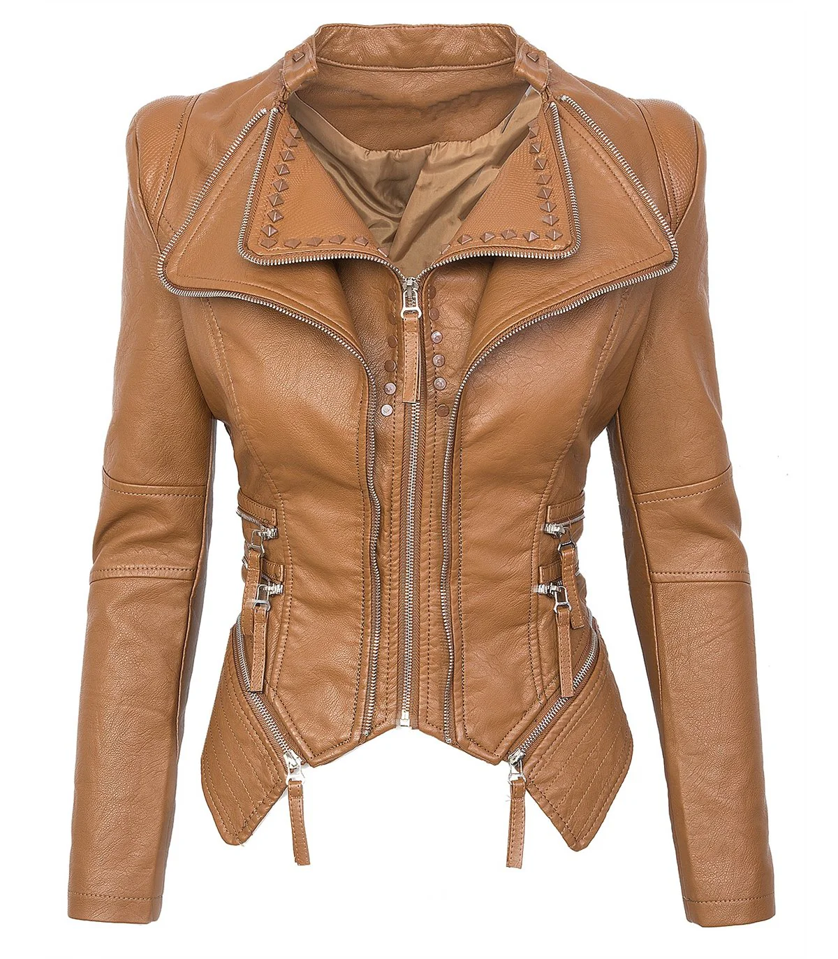 Damen Kunstlederjacke mit Wasserfallkragen D-311 - Image 4
