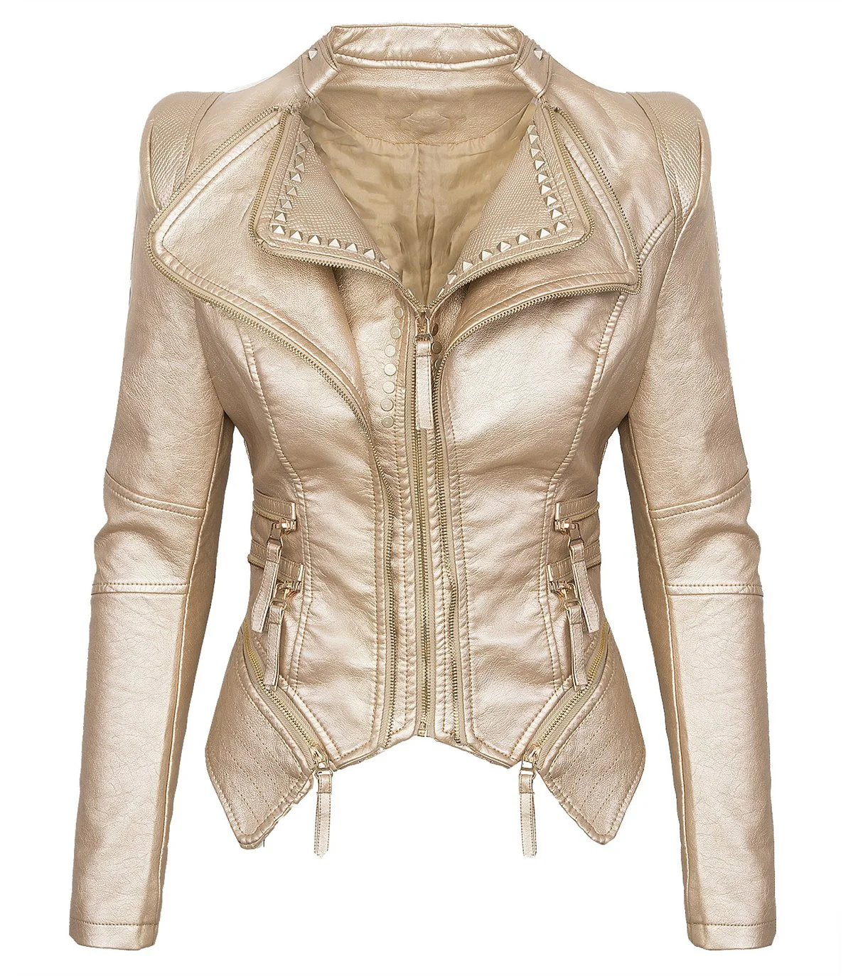 Damen Kunstlederjacke mit Wasserfallkragen D-311 - Image 5