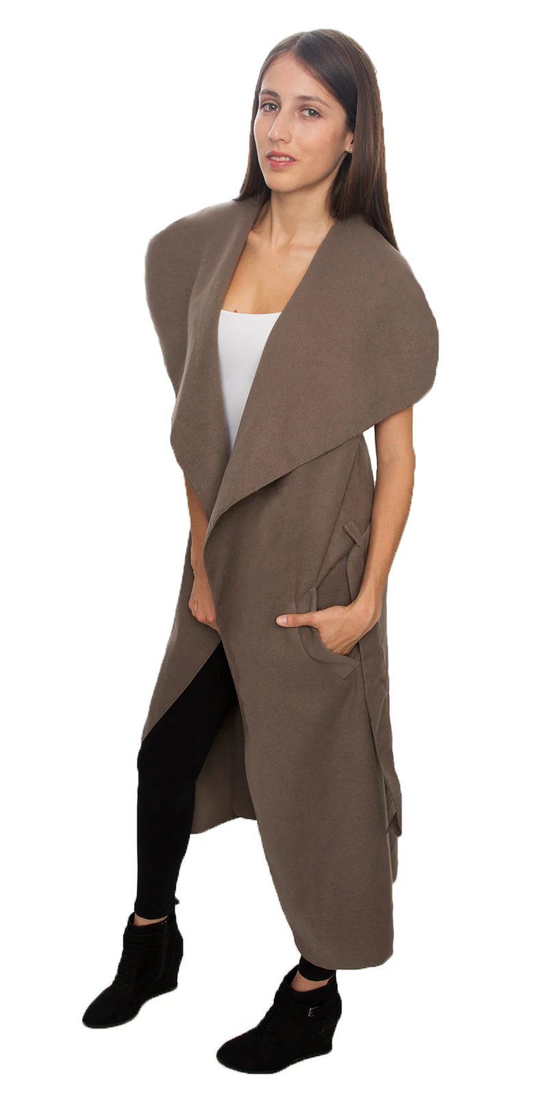 Damen Mantel Wasserfall Kragen Blogger One Size D-58 - Image 7