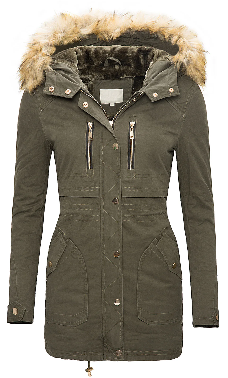 Damen Parka Winterjacke mit Kunstfellkragen D-105 - Image 2