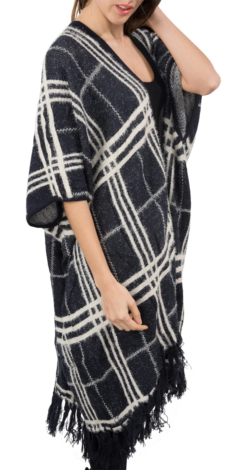 Damen Strick Poncho Cape Strickjacke D-176 - Image 3