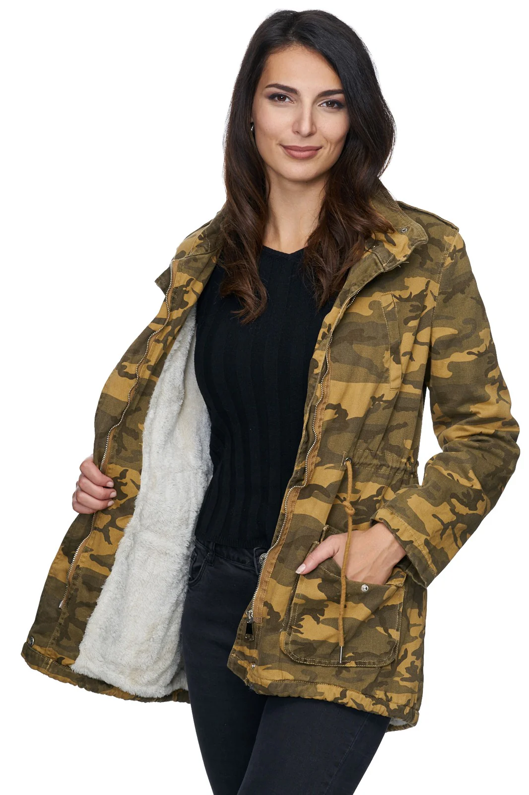 Damen Winter Jacke camouflage mit Teddyfell-Futter D-243 - Image 2