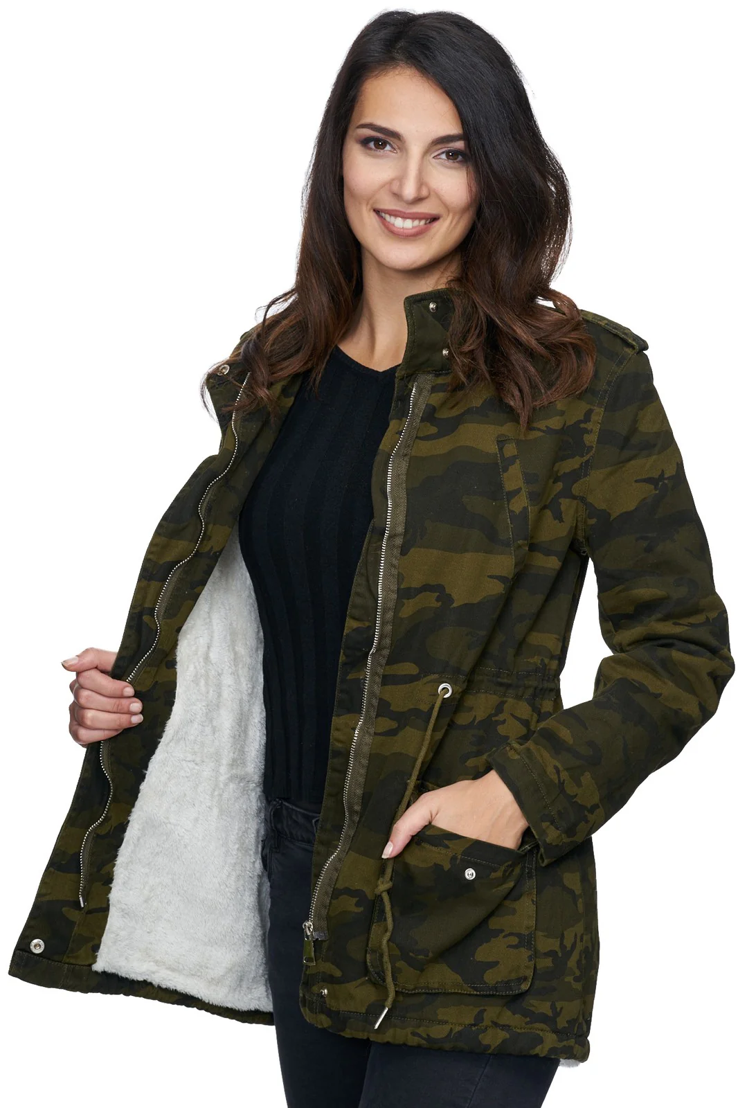 Damen Winter Jacke camouflage mit Teddyfell-Futter D-243 - Image 5