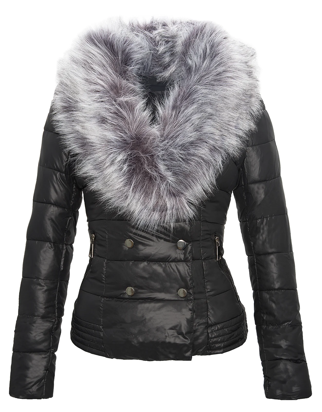 Damen Winter Jacke gesteppt mit Kunstpelzkragen D-74 - Image 3
