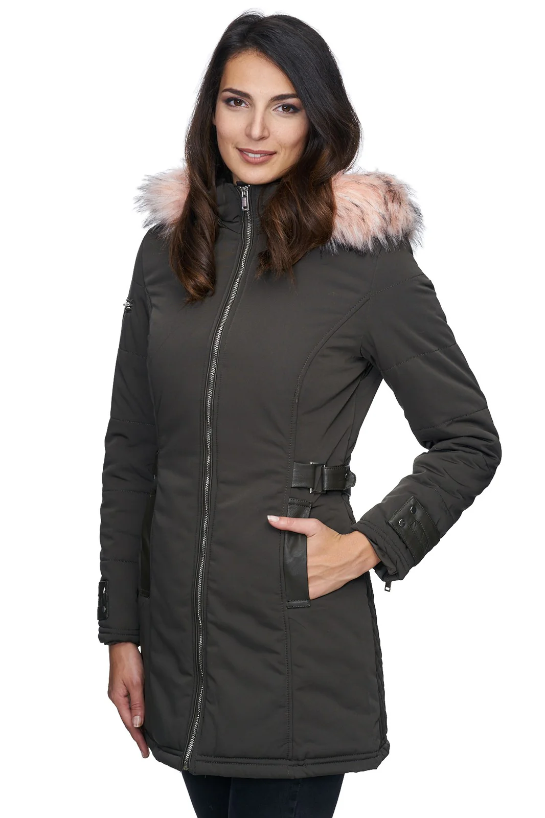 Damen Winter Jacke mit Kapuze Kunstfellkragen D-225 - Image 2