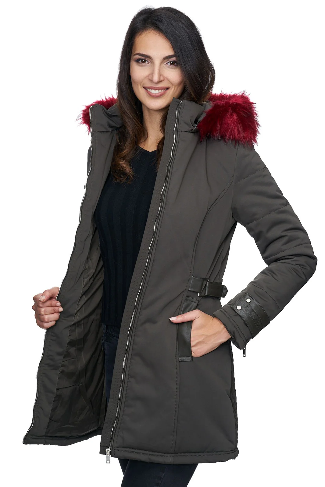 Damen Winter Jacke mit Kapuze Kunstfellkragen D-225 - Image 3