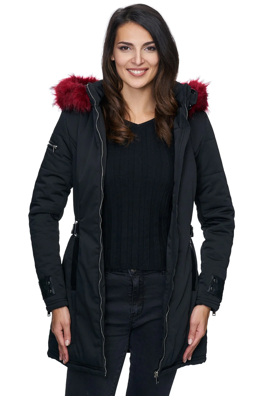 Damen Winter Jacke mit Kapuze Kunstfellkragen D-225 - Image 8