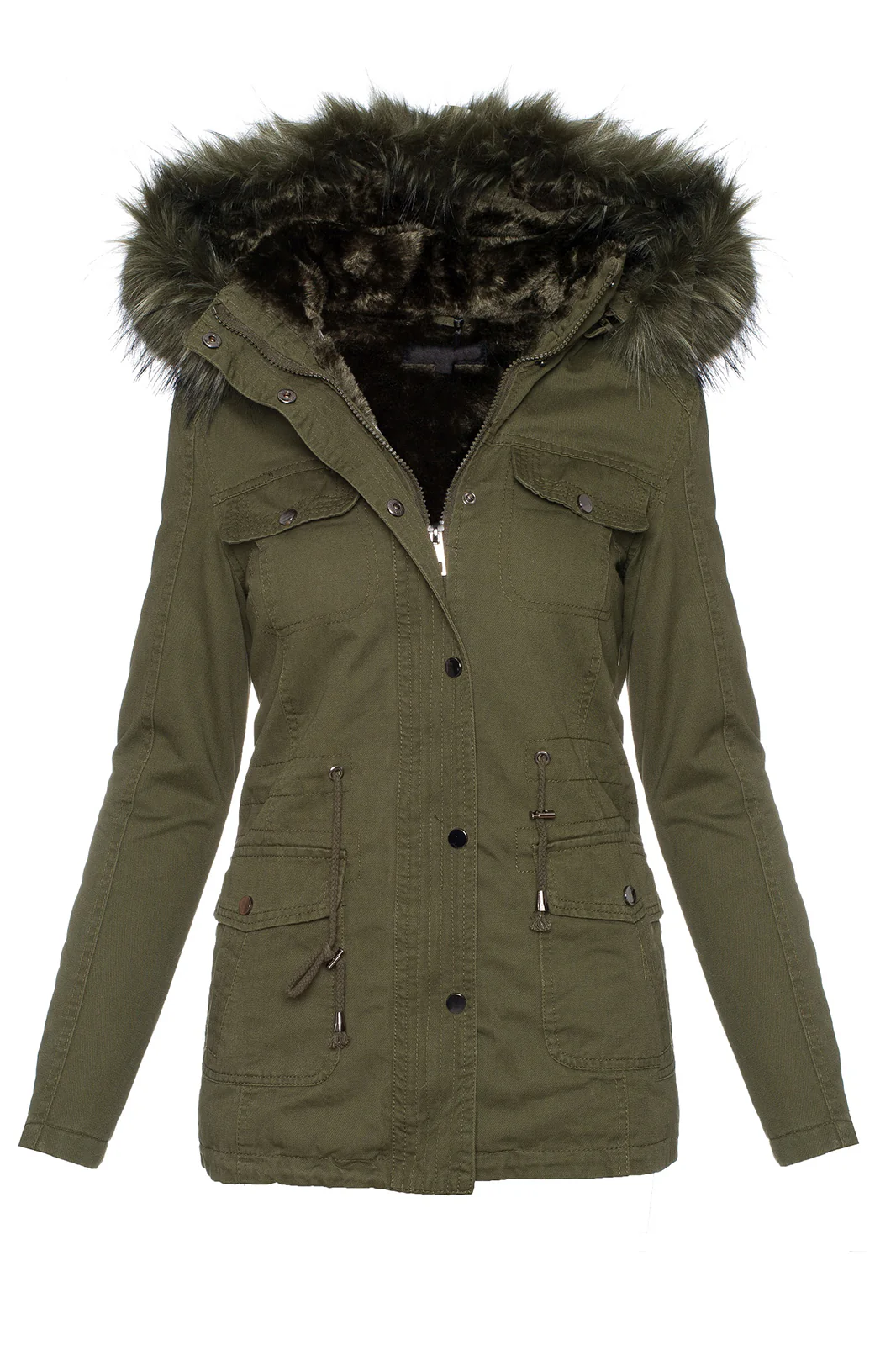 Damen Winter Jacke Parka Kapuze mit Kunstfellkragen D-242