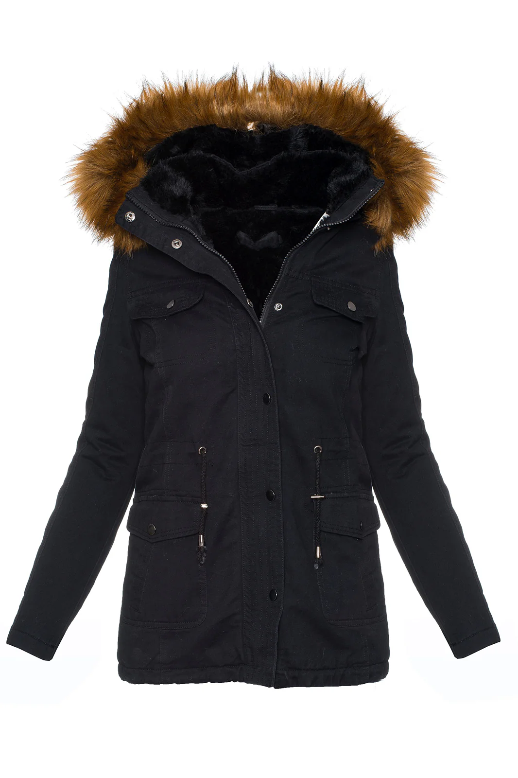 Damen Winter Jacke Parka Kapuze mit Kunstfellkragen D-242 - Image 5