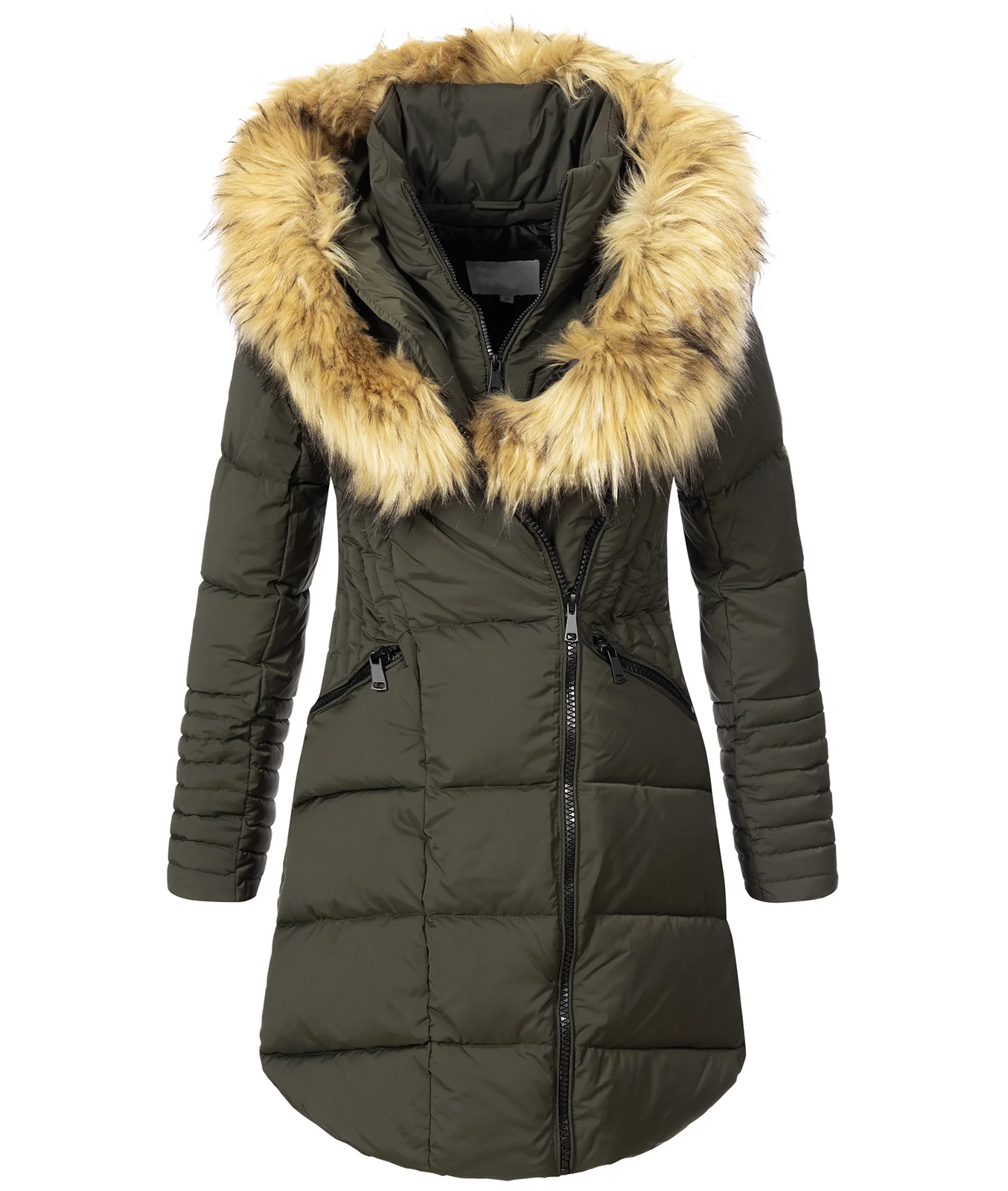 Damen Winter Jacke Steppmantel mit Kunstfellkragen D-434