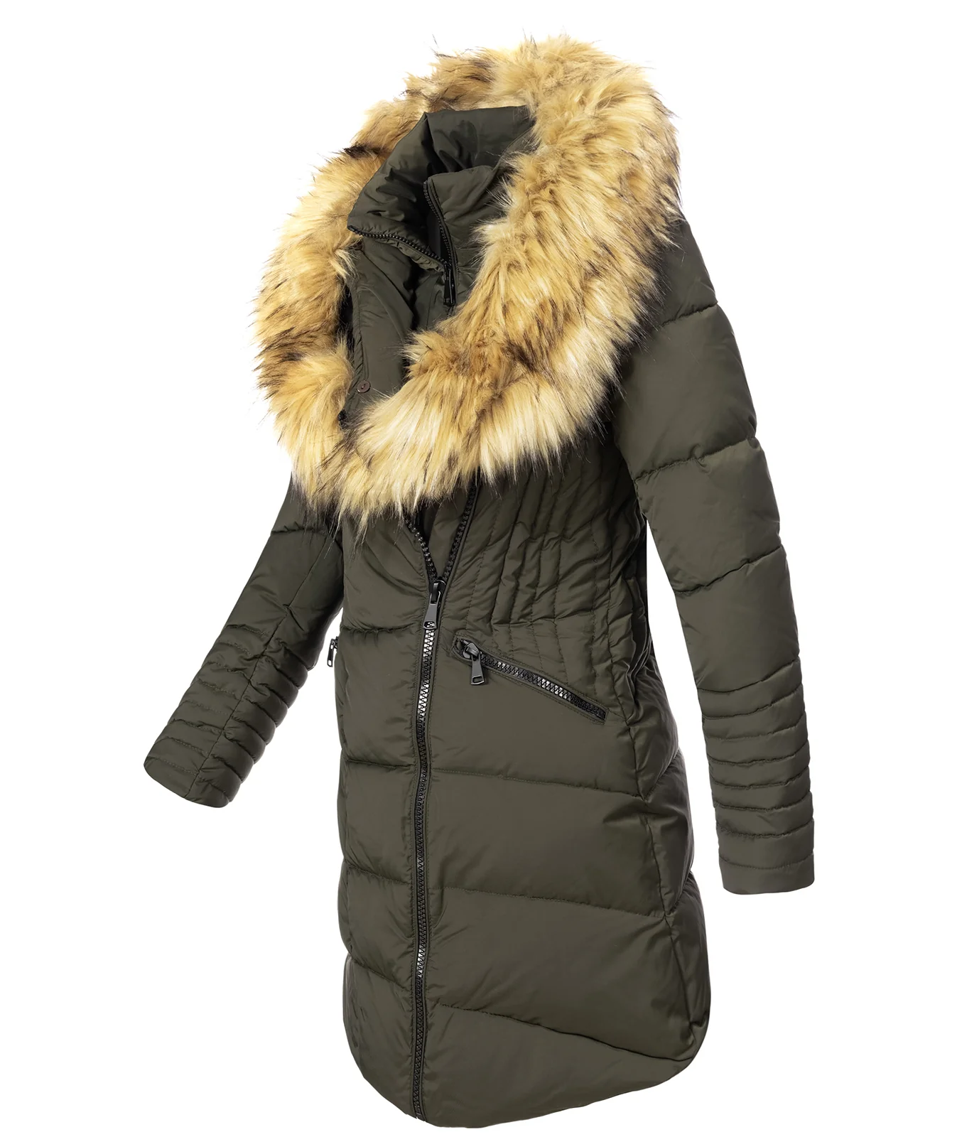 Damen Winter Jacke Steppmantel mit Kunstfellkragen D-434 - Image 2