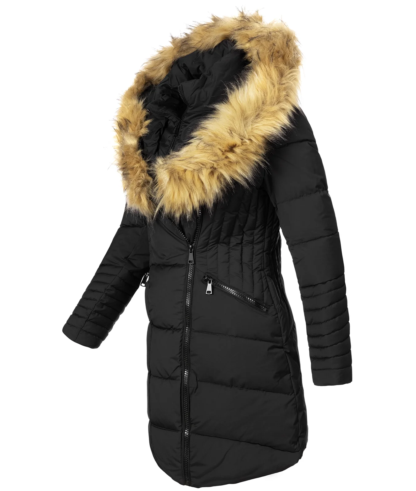 Damen Winter Jacke Steppmantel mit Kunstfellkragen D-434 - Image 8