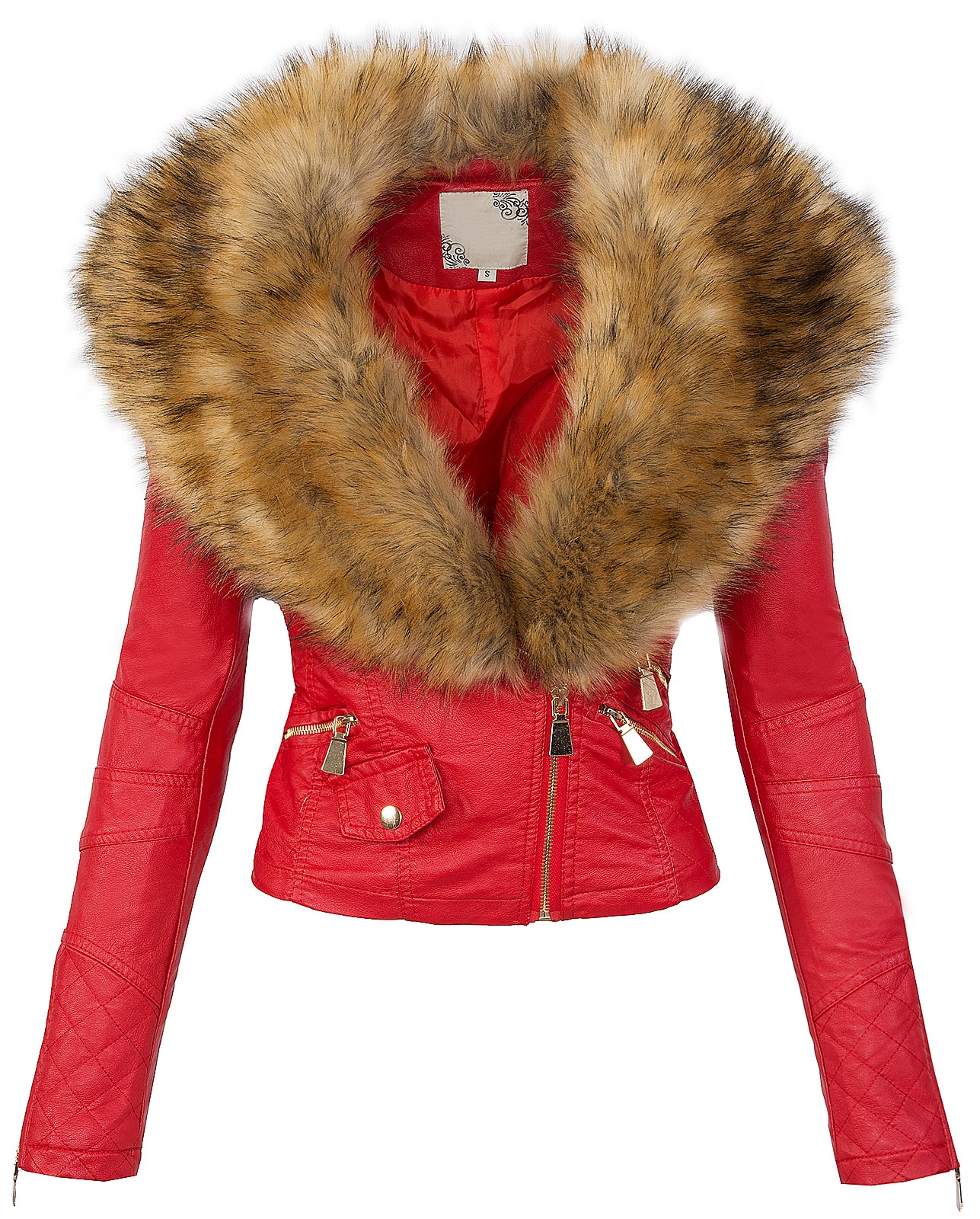 Damen Winter Kunstlederjacke mit Kunstfellkragen D-119 - Image 3