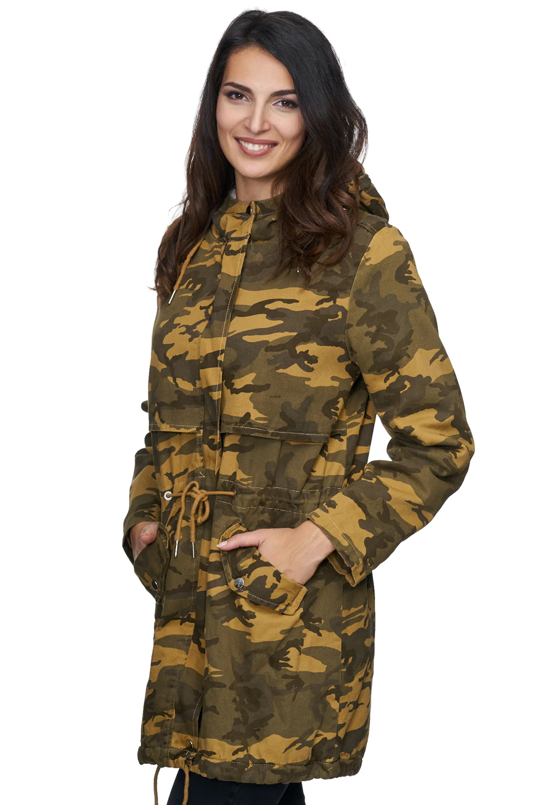 Damen Winter Mantel Camouflage Gefüttert Army-Look D-235