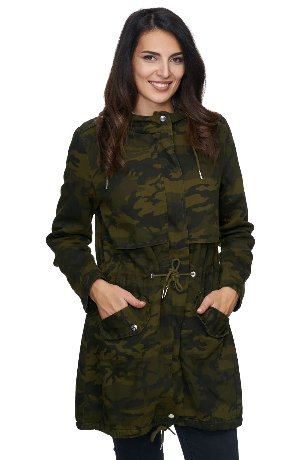 Damen Winter Mantel Camouflage Gefüttert Army-Look D-235 - Image 5