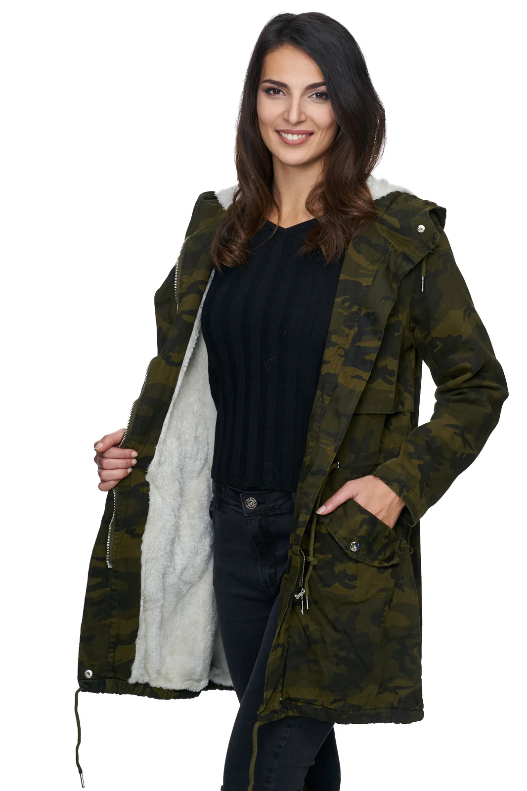 Damen Winter Mantel Camouflage Gefüttert Army-Look D-235 - Image 6