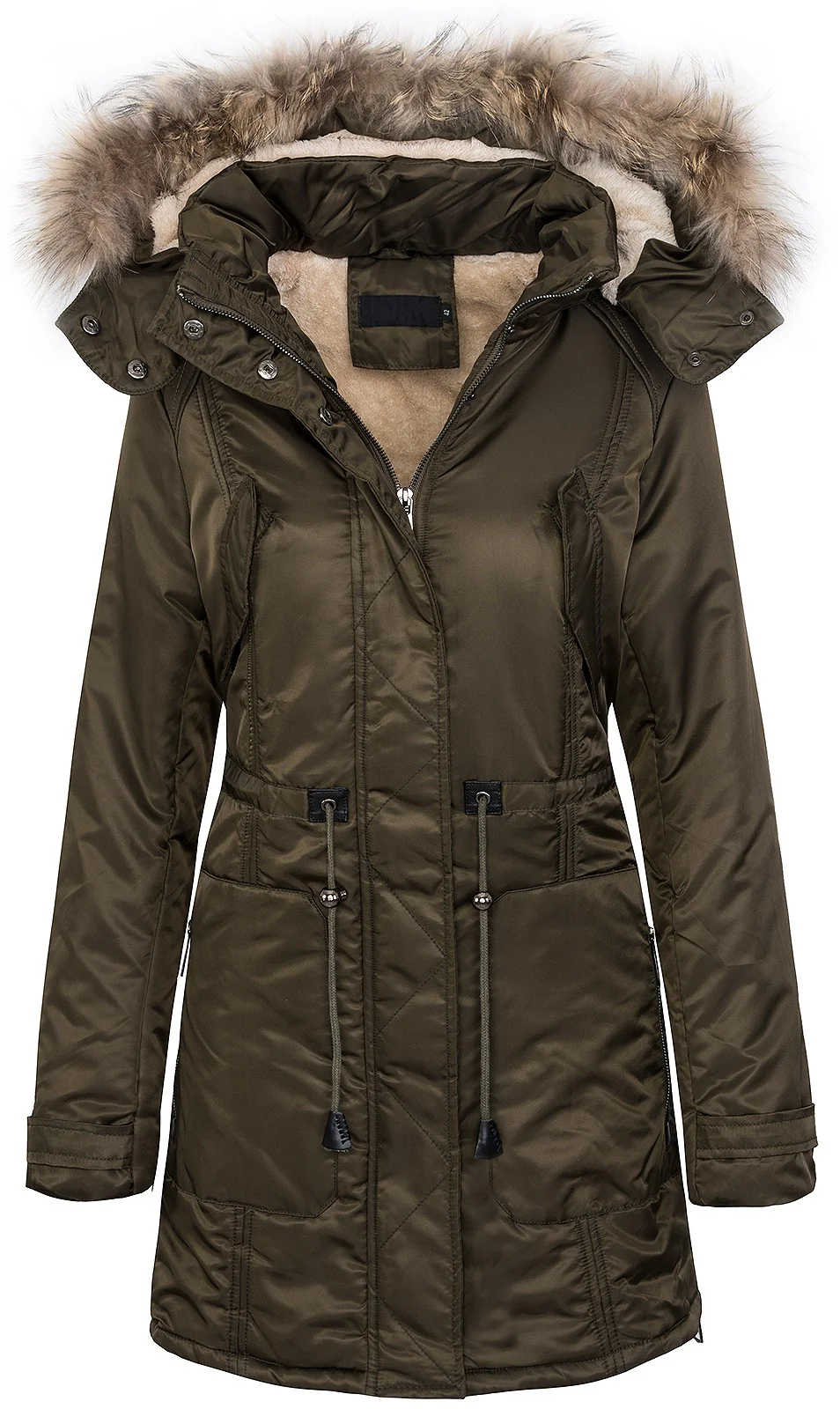 Damen Winter Mantel Kapuze mit Kunstfellkragen D-93