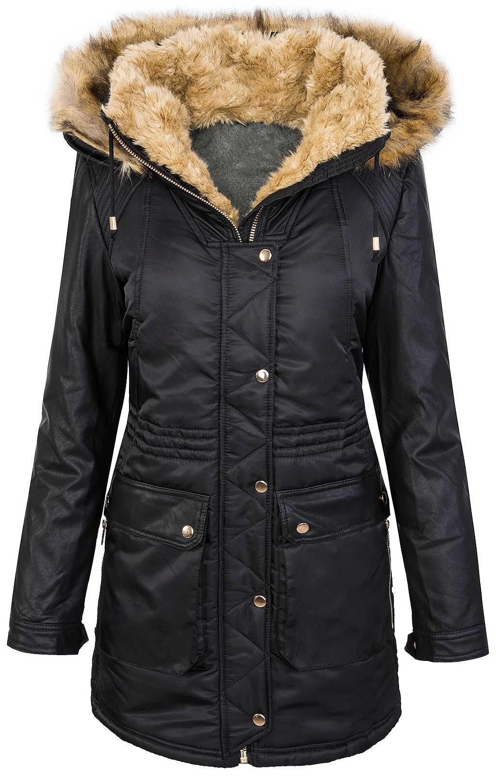 Damen Winter Mantel mit Kunstlederärmel D-257 - Image 4