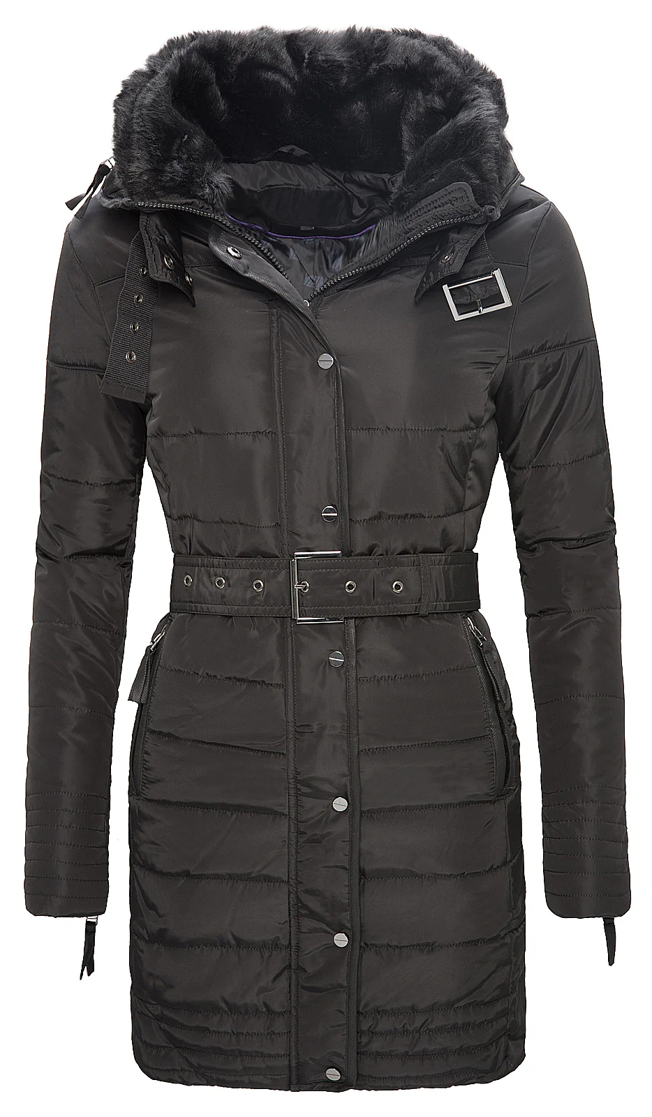 Damen Winter Mantel Steppjacke Schwarz D-106