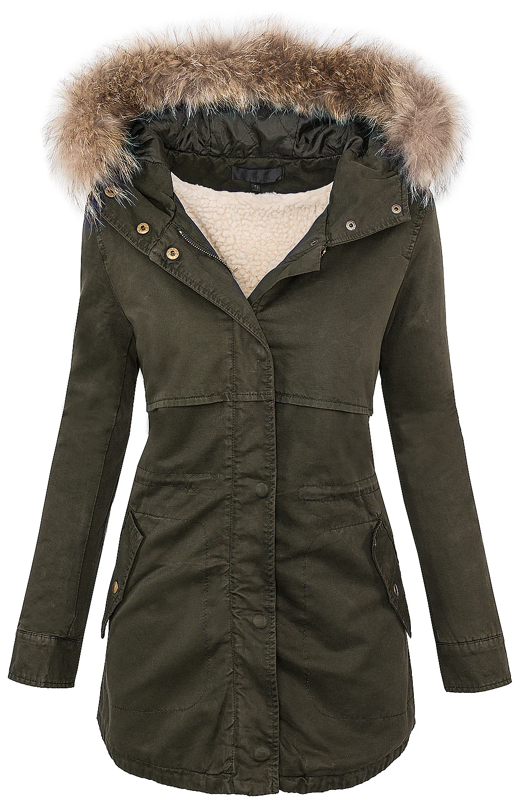 Damen Winter Parka Kapuze mit Echt Pelz Kragen D-20